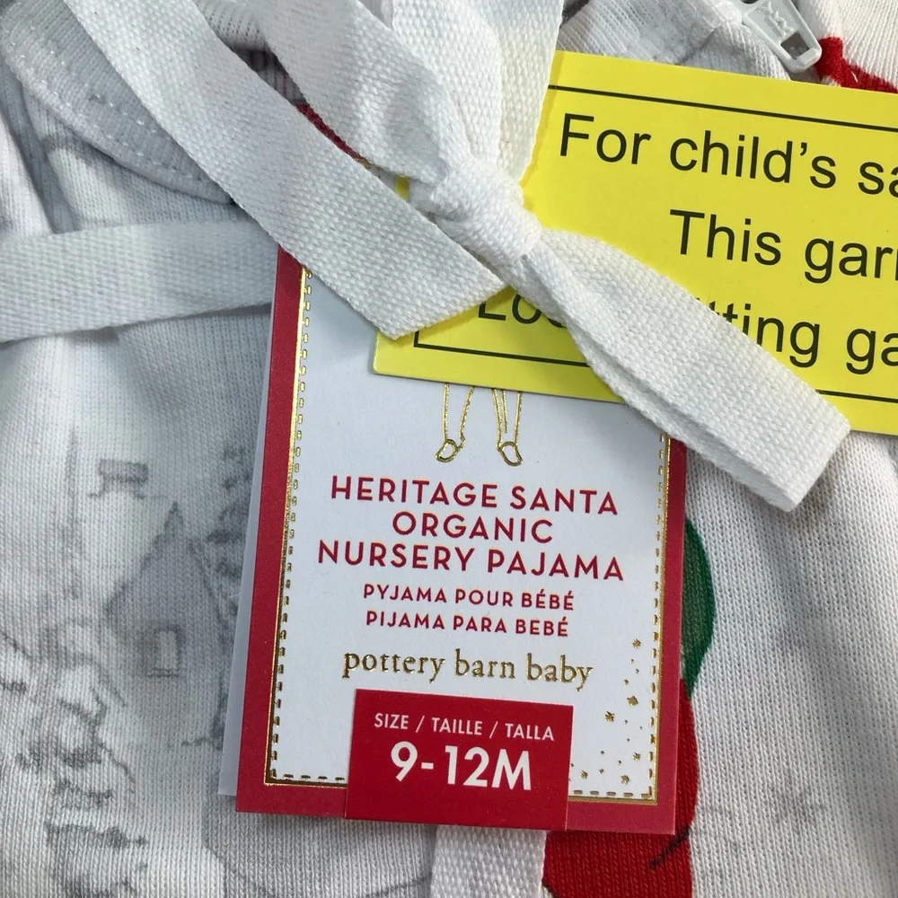 Pottery Barn Organic Heritage Santa Nursery Pajama White/black 9-12 Months